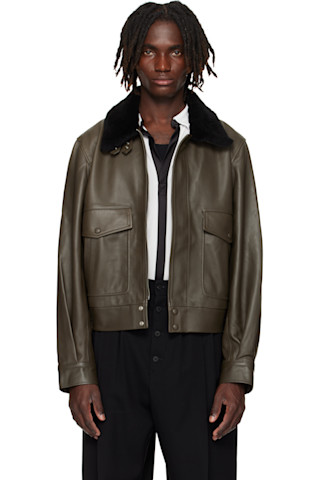 d*y様 ernest w baker SPREAD COLLAR JACKET Ernest W. Baker Black Spread Collar Shearling Jacket Ernest