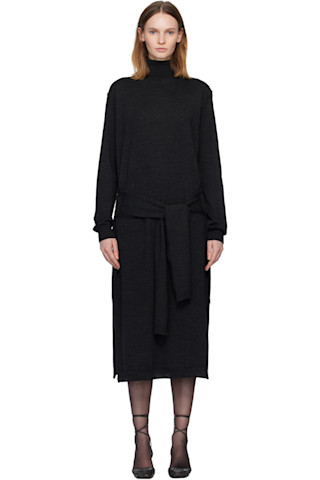 Gray Trompe L'oeil Midi Dress by LEMAIRE on Sale
