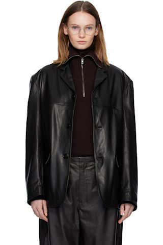 LEMAIRE: ブラック シングルブレスト レザージャケット | SSENSE 日本