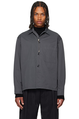 LEMAIRE トロンプルイユポロシャツS グレー RIB T-SHIRT - Blue Grey