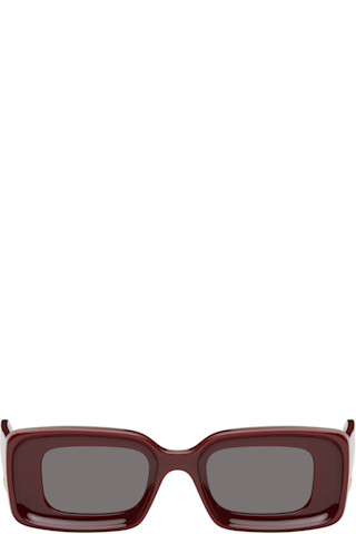 サングラス LOEWE BURGUNDY ACETATE SUNGLASSES LOEWE: Burgundy Rectangular Sunglasses | SSENSE