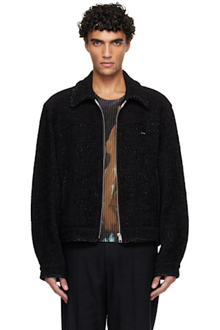 WOOYOUNGMI: Black Tweed Zip-Up Jacket | SSENSE