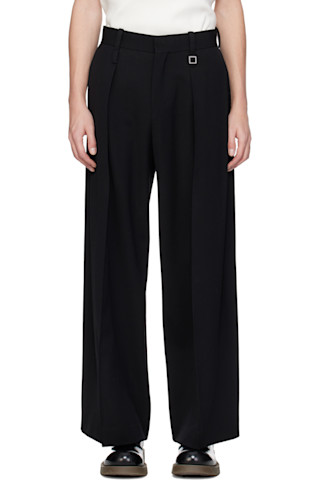 Black Two Tuck Wide Trousers by WOOYOUNGMI on Sale