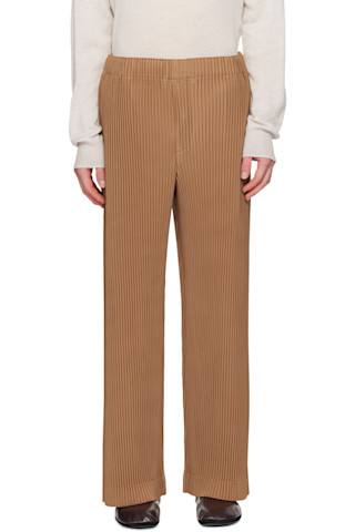 HOMME PLISSE 消しプリーツ パンツ ブラウン HOMME PLISSÉ ISSEY MIYAKE: Tan Monthly Colors October Trousers