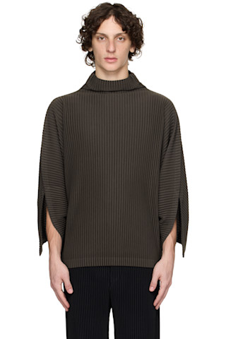 Brown Kinetic Sculpture Turtleneck by HOMME PLISSÉ ISSEY MIYAKE on