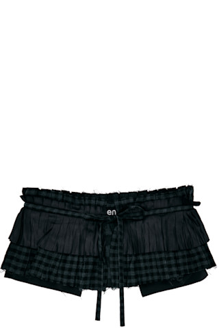 Black Pleats Layered Pocket Belt by OPEN YY on Sale