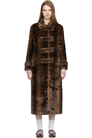 ENB毛皮 Brown Tab Toggle Faux-Fur Coat by OPEN YY on Sale