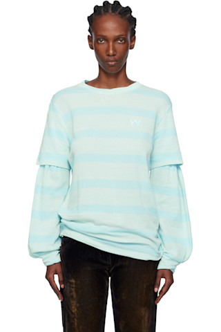 OPEN YY: Blue Layered Stripe T-shirt | SSENSE