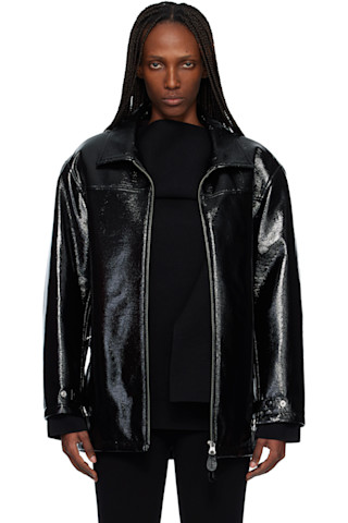 Black Oversized Vinyl Jacket by Courrèges on Sale