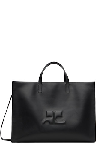 Black Heritage AC Leather Tote by Courrèges on Sale