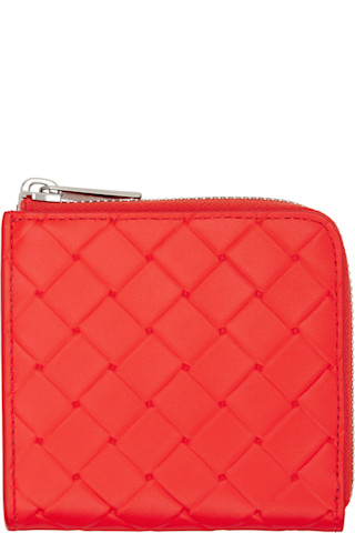 Bottega Veneta: オレンジ Intrecciato Stamp スクエア ジップ
