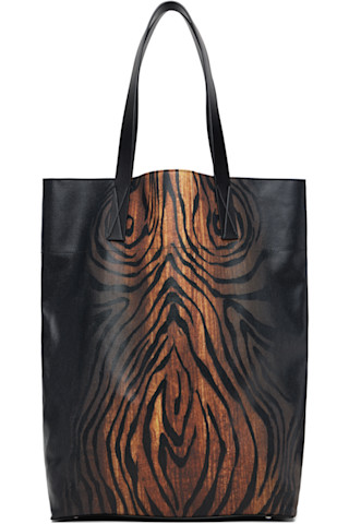 Black & Brown Coated Canvas Printed Wood Tote by Jean Paul
