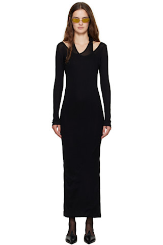 Jean Paul Gaultier: Black Ribbed Twisted Double Layer Piercing Midi ...