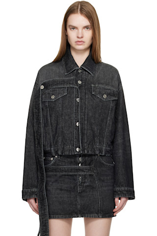 Black Oversized Strap Denim Jacket by Jean Paul Gaultier on Sale