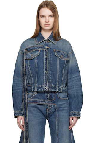 Jean Paul GAULTIER　デニムジャケット オレンジステッチ Jean Paul Gaultierのブルー オーバーサイズ ストラップ デニム