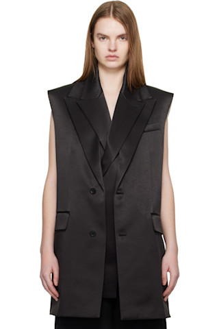 Black Double Layer Body Detail Vest by Jean Paul Gaultier on Sale