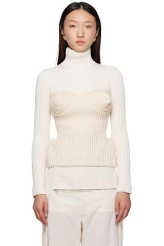White & Off-White Corset Turtleneck by Jean Paul Gaultier on Sale
