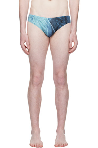 Blue Printed Water Swim Briefs