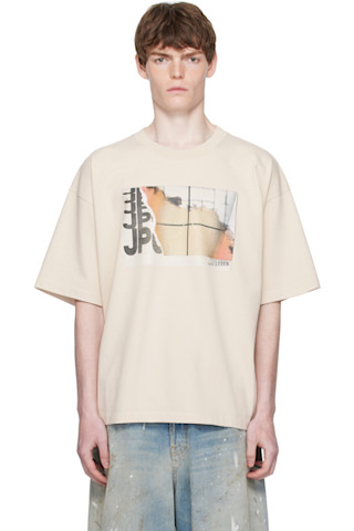 Beige Oversized Printed Fire T-shirt by Jean Paul Gaultier on Sale