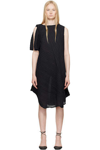 ISSEY MIYAKE: Black Wrinkled & Twisted Minidress | SSENSE ISSEY MIYAKE: Black Wrinkled & Twisted Minidress | SSENSE