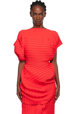 Red Knit 'As It Is' Top by ISSEY MIYAKE on Sale