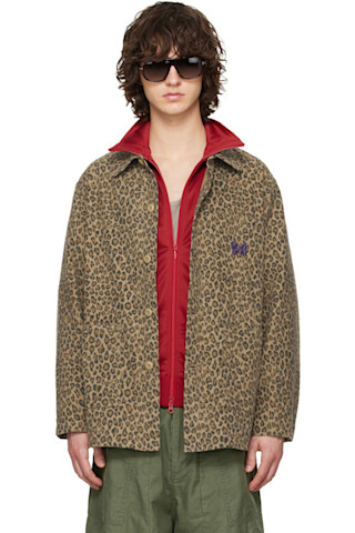 Beige Leopard Coverall Jacket by NEEDLES on Sale