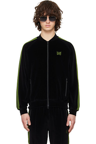 Black Rib Collar Track Jacket by NEEDLES on Sale