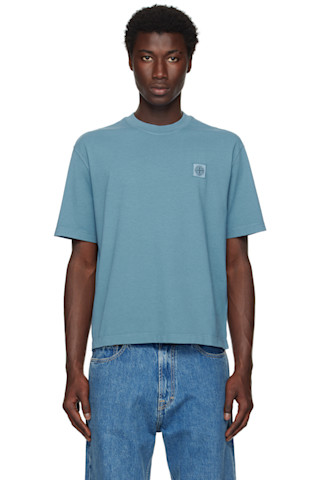 STONE | (2100237 Organic Cotton Jersey 'FISSATO' Stone Island: Blue 2100237 Organic Cotton 'Fissato' T-shirt