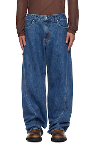 【関税込み】Eckhaus Latta ブルー ストレートレッグ ジーンズ Eckhaus Latta: Blue Bend Jeans | SSENSE