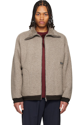 Miu Miu: Brown Fleece Zipper Blouson Jacket | SSENSE Canada