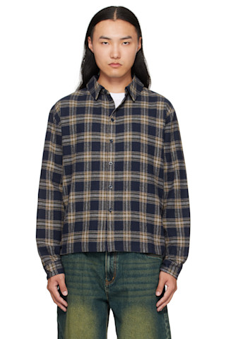 Dimeのネイビー プレイド フランネルシャツがセール中