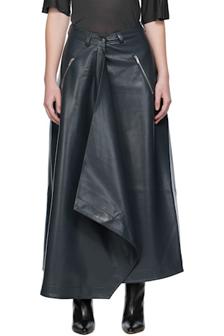 スカート OHOTORO elegant skirt nany M Blue Neith Draped Vegan Leather Maxi Skirt by Nanushka on Sale