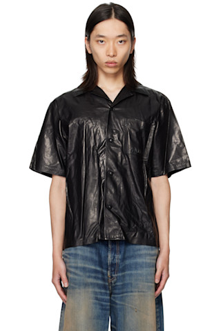 AMIRI レザーシャツ アミリ レザーエフェクト半袖シャツ ブラック