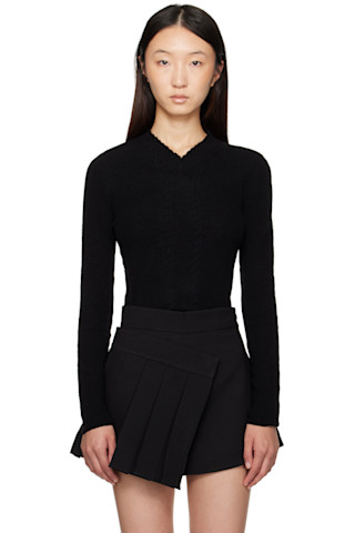 SHUSHU/TONG: Black Lace-Trimmed V-Neck Knit Sweater | SSENSE