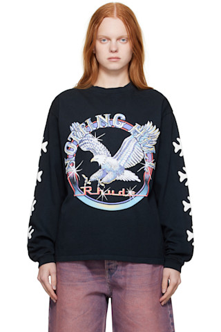 【関税込み】Rhude ブラック 'Notting Hill' Eagle 長袖Tシャツ Rhude: ブラック 'Notting Hill' Eagle 長袖Tシャツ | SSENSE 日本