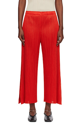 PLEATS PLEASE レッド プリーツ ガウチョパンツ PLEATS PLEASE ISSEY MIYAKE: Red Monthly Colors July Trousers | SSENSE