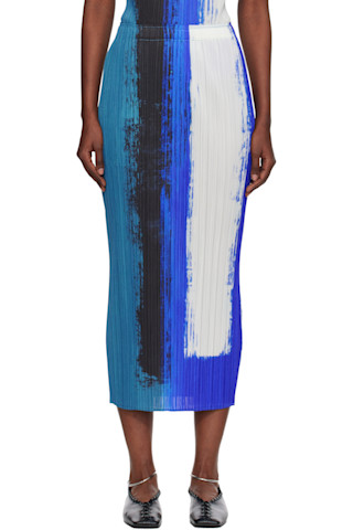 PLEATS PLEASE ISSEY MIYAKE: Blue Jump Maxi Skirt | SSENSE