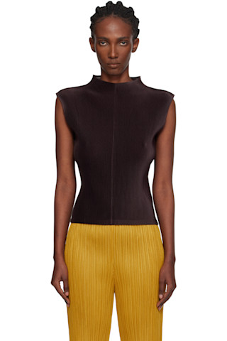 PLEATS PLEASE ISSEY MIYAKE: Brown Mist July Tank Top | SSENSE