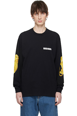 WACKO MARIA★ブラック ウォッシュド クルーネック 長袖 Tシャツ 252948M213001_1.jpg