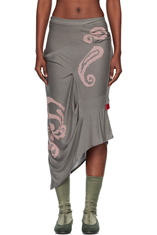 Gray Raven Midi Skirt by Kiko Kostadinov on Sale