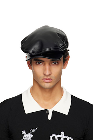 帽子 vaquera newsboy cap VAQUERA: Black Leather Newsboy Cap | SSENSE