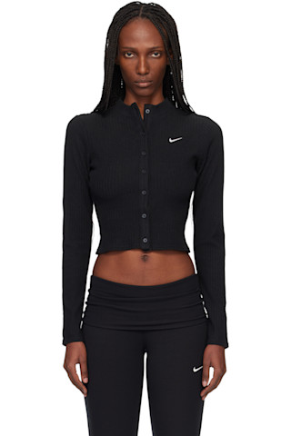 Nike: Black Chill Knit Wide Rib Cardigan | SSENSE Canada