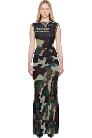 Ottolinger Multicolor Camo Mesh Maxi Dress Ottolinger Multicolor Camo Mesh Maxi Dress