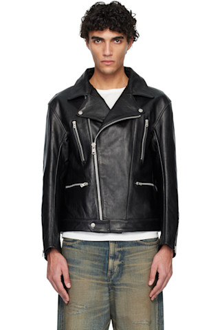 Neighborhood: ブラック レザー ライダースジャケット | SSENSE 日本