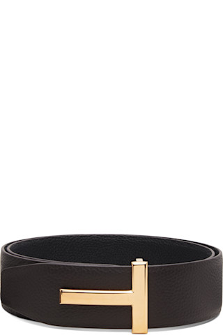 TOM FORD: ブラウン＆ブラック T Icon リバーシブル グレインレザー