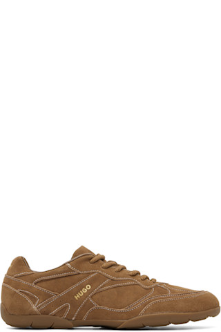 Hugo: Brown Faux-Suede Sneakers | SSENSE Canada