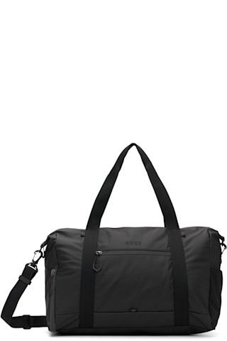 BOSSのブラック Reflective Details フェイクレザー ホールドオール