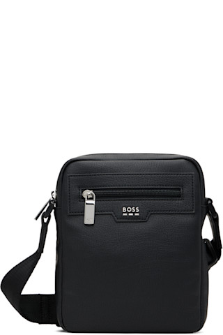 Black Grained Faux-Leather Pouch by BOSS on Sale