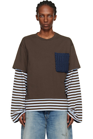 l*l様 CHARLESJEFFREYLOVERBOYChunkyRabbitB Brown & Blue Long Sleeve Knit Patch 2-In-1 T-shirt by Charles