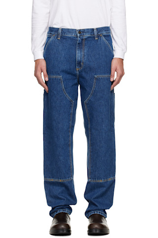 Blue Double Knee Jeans by Carhartt Work In Progress on Sale